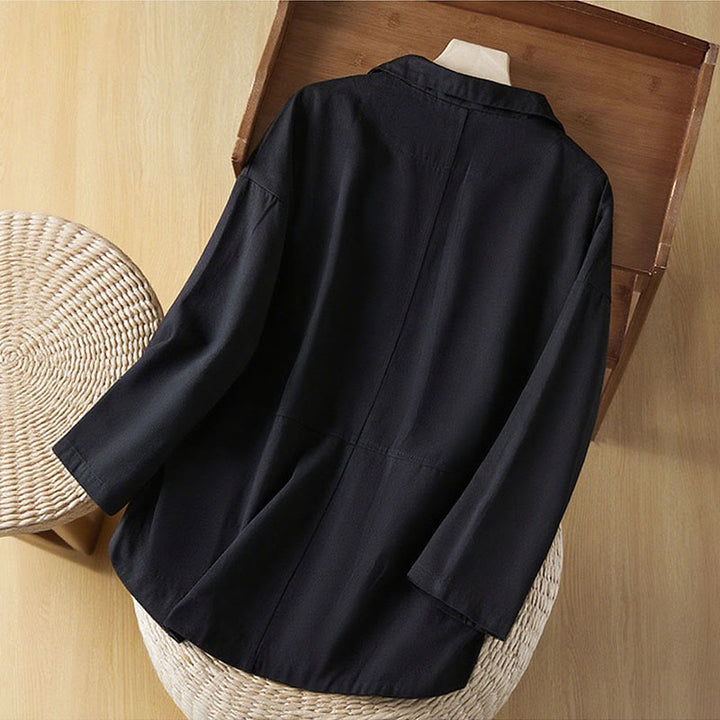 Buddha Stones Damen-Anzugjacke aus Baumwolle mit schlichten Knöpfen und Taschen - image 10