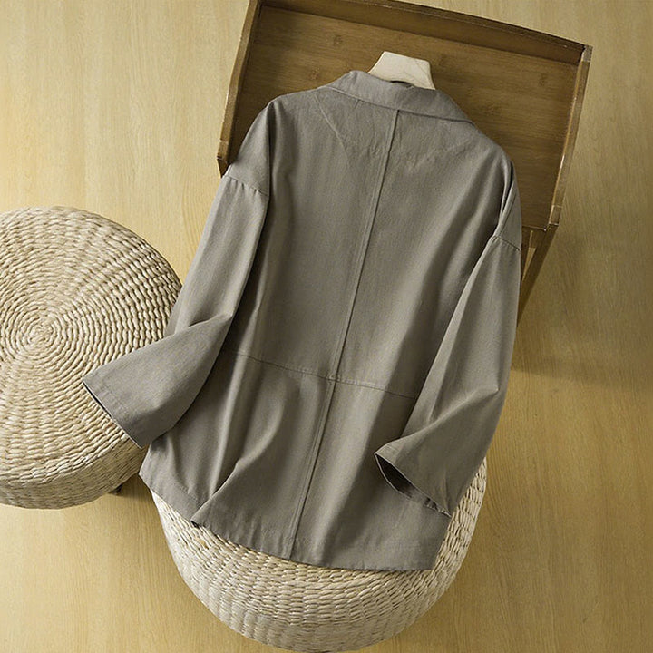 Buddha Stones Damen-Anzugjacke aus Baumwolle mit schlichten Knöpfen und Taschen - image 16