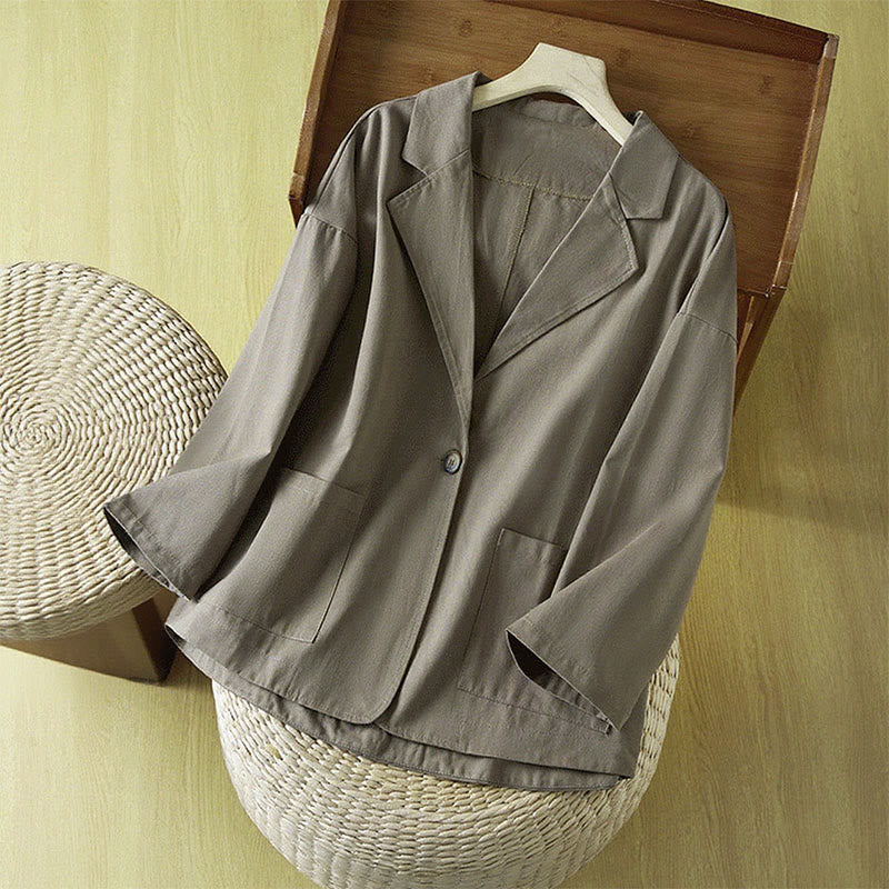 Buddha Stones Damen-Anzugjacke aus Baumwolle mit schlichten Knöpfen und Taschen - Schiefergrau - US12， UK/AU16，EU44 (XL) - image 15