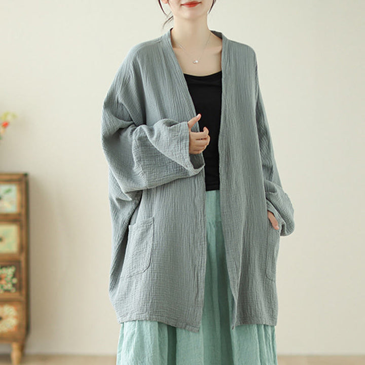 Buddha Stones – Schlichte, langärmelige Zen-Meditationsjacke aus Baumwollleinen mit Taschen - image 3