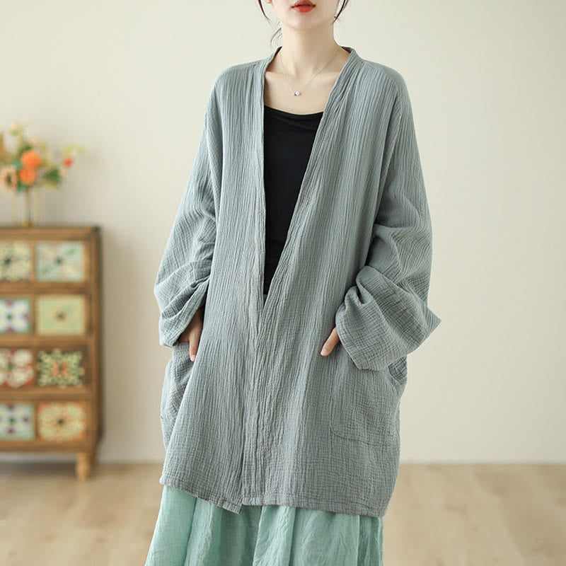 Buddha Stones – Schlichte, langärmelige Zen-Meditationsjacke aus Baumwollleinen mit Taschen - image 5