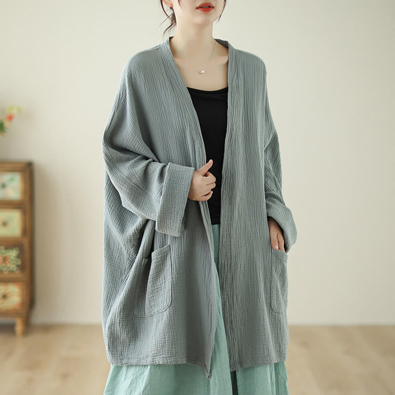 Buddha Stones – Schlichte, langärmelige Zen-Meditationsjacke aus Baumwollleinen mit Taschen - DunkelMeergrün - US12， UK/AU16，EU44 (XL) - image 1