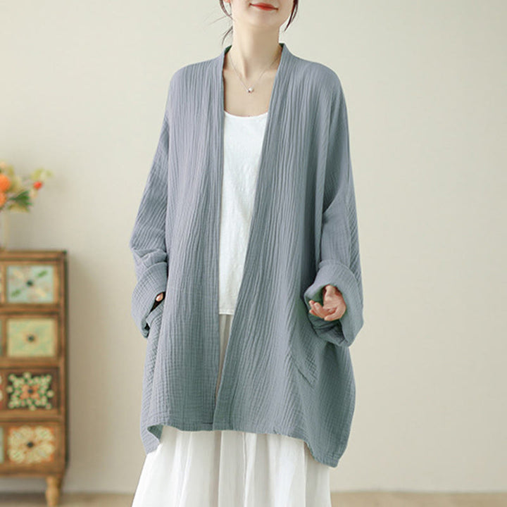 Buddha Stones – Schlichte, langärmelige Zen-Meditationsjacke aus Baumwollleinen mit Taschen - Hellstahlblau - US12， UK/AU16，EU44 (XL) - image 15