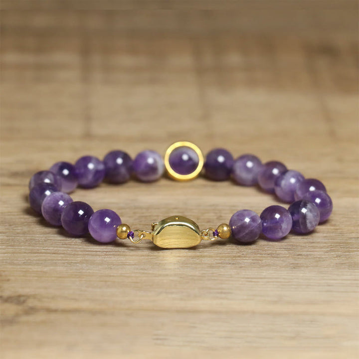 Buddha Stones Natürliche Amethystperlen Balance Lindert Stress Schnalle Armband - image 4