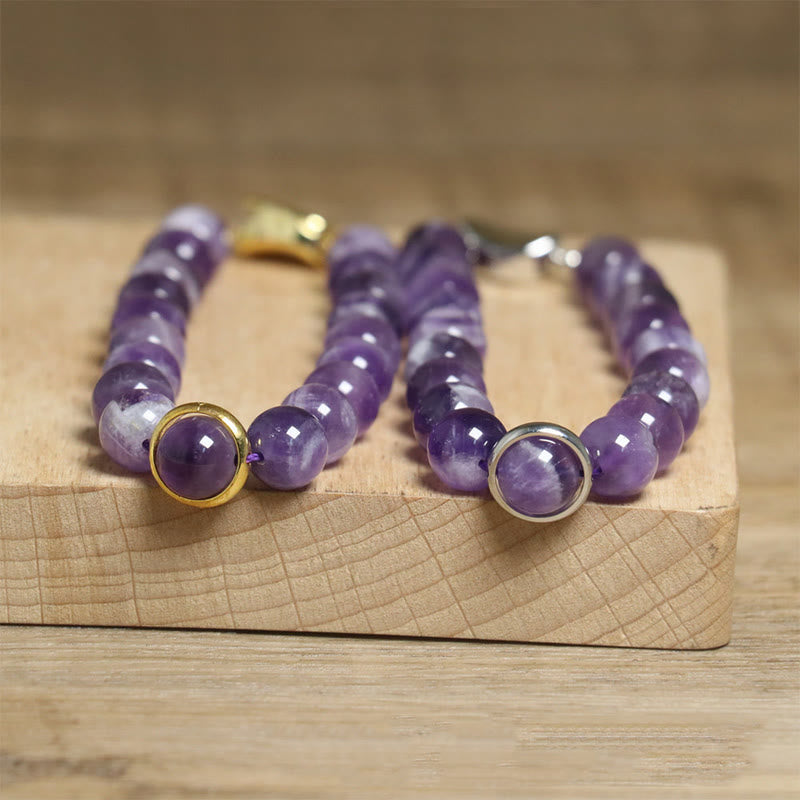 Buddha Stones Natürliche Amethystperlen Balance Lindert Stress Schnalle Armband - image 11