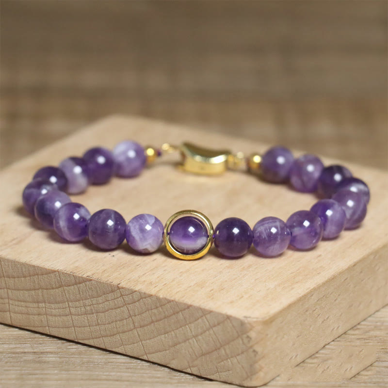 Buddha Stones Natürliche Amethystperlen Balance Lindert Stress Schnalle Armband - image 2