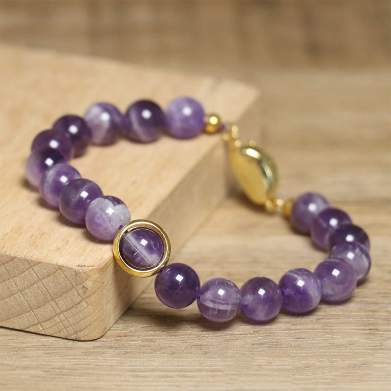 Buddha Stones Natürliche Amethystperlen Balance Lindert Stress Schnalle Armband - image 3