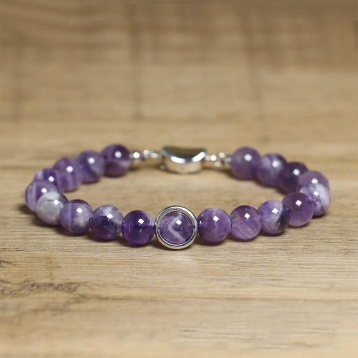 Buddha Stones Natürliche Amethystperlen Balance Lindert Stress Schnalle Armband - Amethyst- und silberne Schnalle (Handgelenkumfang: 14–16 cm) - image 7