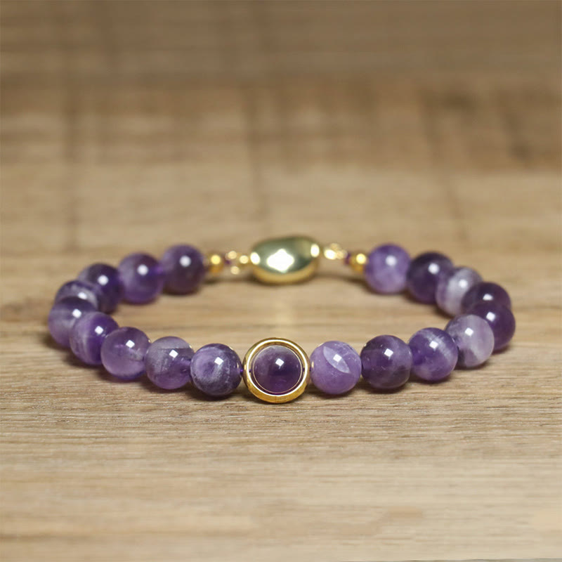 Buddha Stones Natürliche Amethystperlen Balance Lindert Stress Schnalle Armband - Amethyst & goldene Schnalle (Handgelenkumfang: 14–16 cm) - image 1