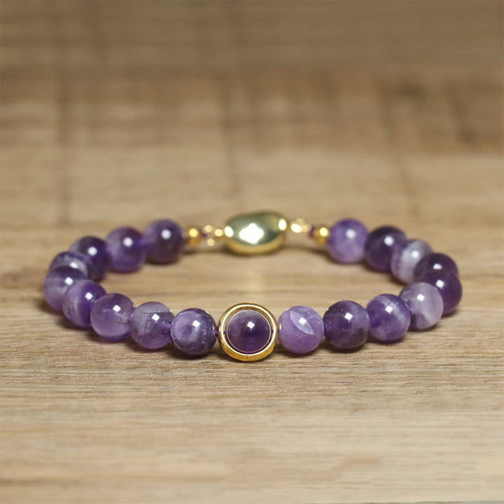 Buddha Stones Natürliche Amethystperlen Balance Lindert Stress Schnalle Armband - Amethyst & goldene Schnalle (Handgelenkumfang: 14–16 cm) - image 1