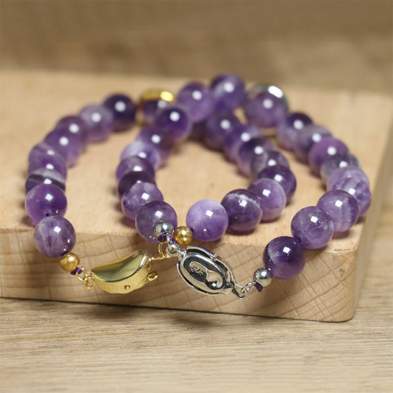 Buddha Stones Natürliche Amethystperlen Balance Lindert Stress Schnalle Armband - image 12