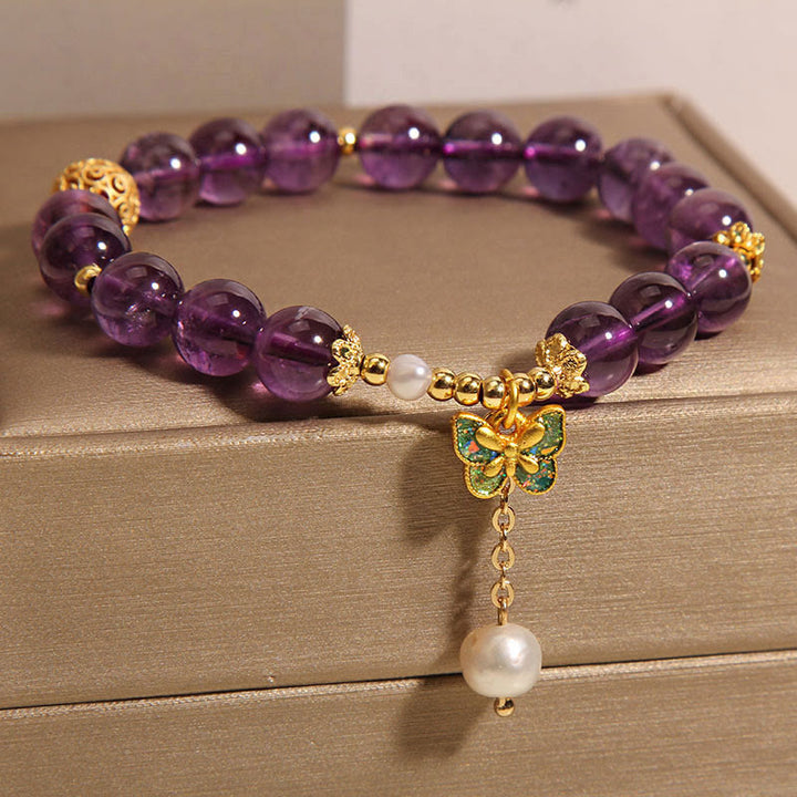 Buddha Stones Natürliches Amethyst-Bernstein-Grün-Schmetterlings-Heilarmband - image 9