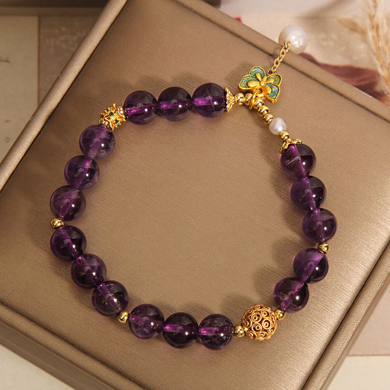 Buddha Stones Natürliches Amethyst-Bernstein-Grün-Schmetterlings-Heilarmband - image 5