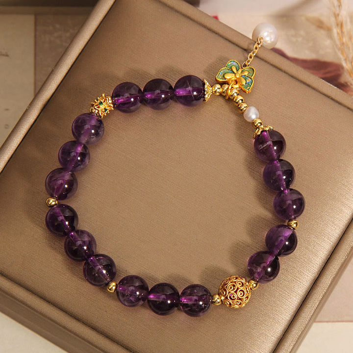 Buddha Stones Natürliches Amethyst-Bernstein-Grün-Schmetterlings-Heilarmband - image 5