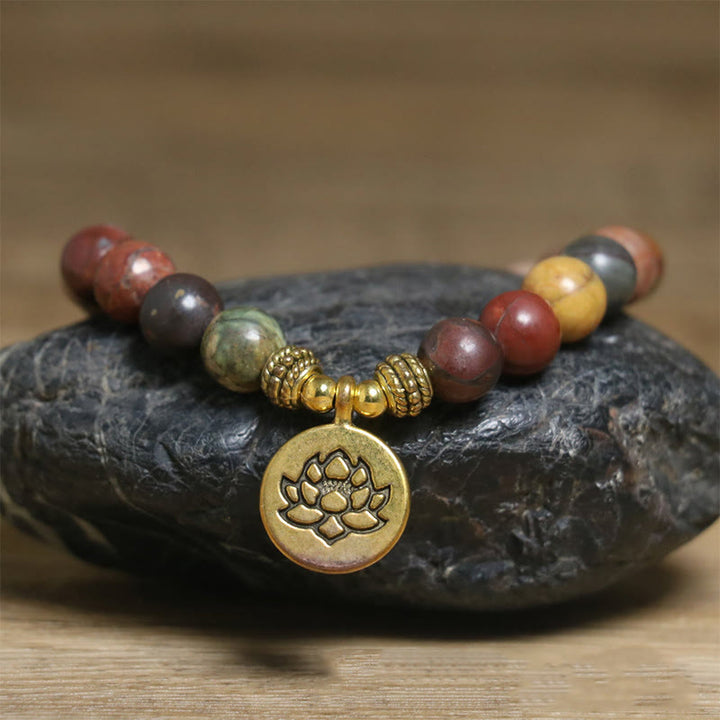 Buddha Stonesnatural Bunte Kaiser Stein Lotus Muster Anti-stress Armband - image 4