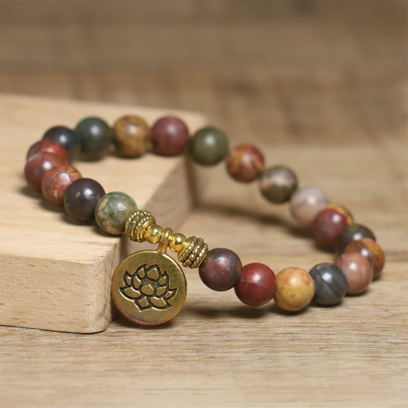 Buddha Stonesnatural Bunte Kaiser Stein Lotus Muster Anti-stress Armband - image 3