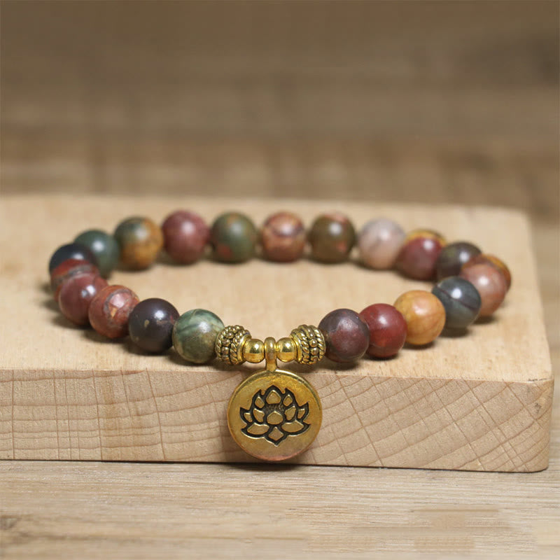Buddha Stones Natürliches buntes Kaiserstein-Lotusmuster-Anti-Stress-Armband - Kaiserstein (Handgelenkumfang: 15–17 cm) - image 0