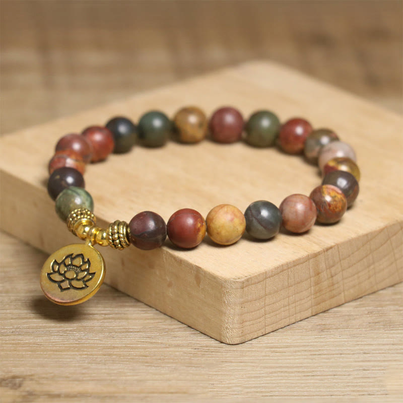 Buddha Stonesnatural Bunte Kaiser Stein Lotus Muster Anti-stress Armband - image 2