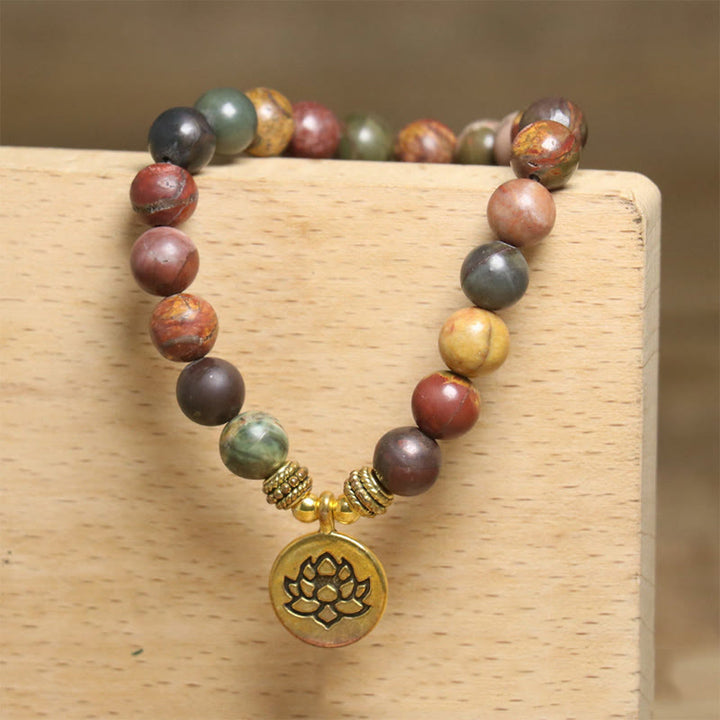 Buddha Stonesnatural Bunte Kaiser Stein Lotus Muster Anti-stress Armband - image 8
