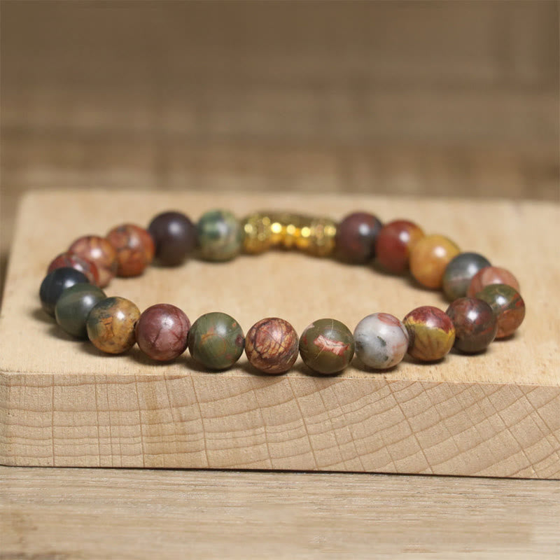 Buddha Stonesnatural Bunte Kaiser Stein Lotus Muster Anti-stress Armband - image 5