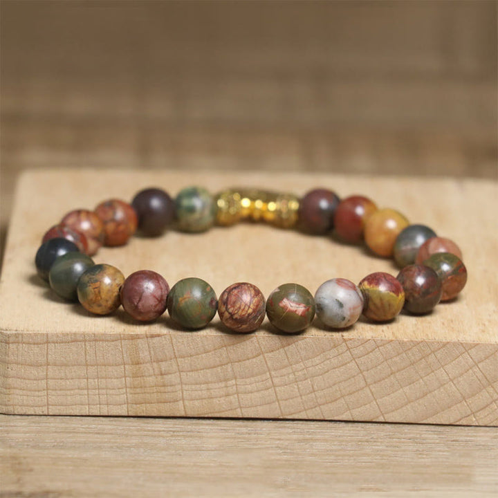 Buddha Stonesnatural Bunte Kaiser Stein Lotus Muster Anti-stress Armband - image 5