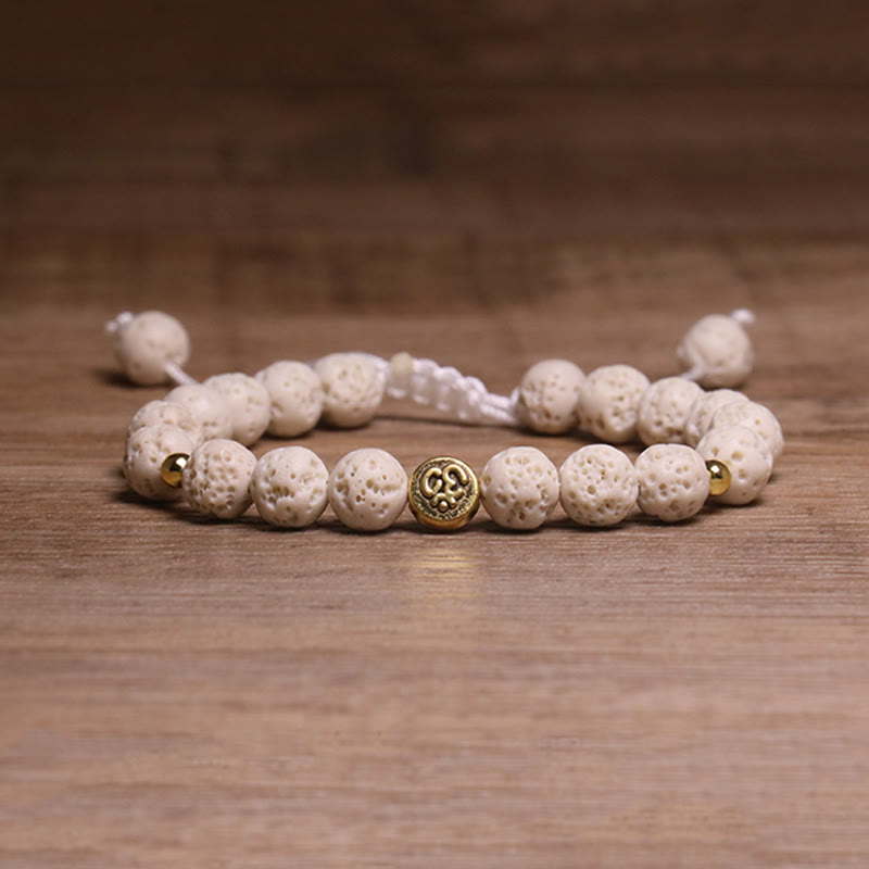 Buddha Stones, Whitelava-Rock, Om-Symbol, heilendes, ruhiges Armband - Weißer Lavastein (Handgelenkumfang: 15–21 cm) - image 1