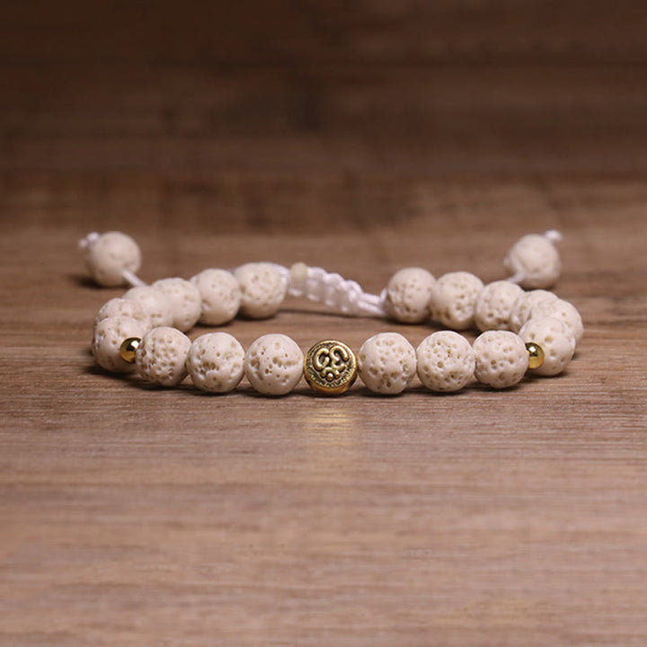 Buddha Stones, Whitelava-Rock, Om-Symbol, heilendes, ruhiges Armband - Weißer Lavastein (Handgelenkumfang: 15–21 cm) - image 1
