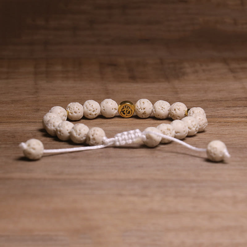 Buddha Stones, Whitelava-Rock, Om-Symbol, heilendes, ruhiges Armband - image 2
