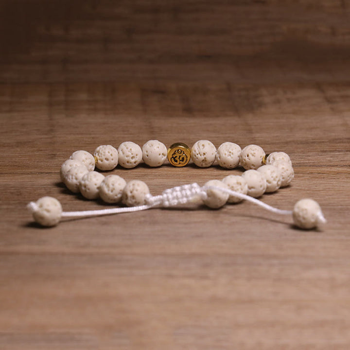 Buddha Stones, Whitelava-Rock, Om-Symbol, heilendes, ruhiges Armband - image 2
