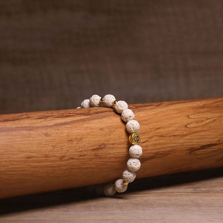 Buddha Stones, Whitelava-Rock, Om-Symbol, heilendes, ruhiges Armband - image 3