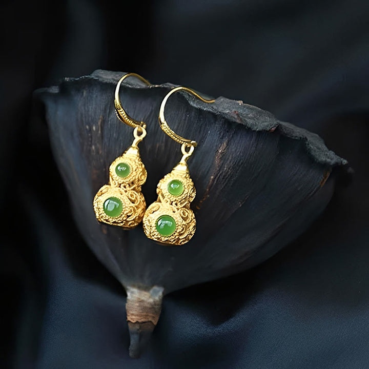 Buddha Stones Kupfer Hohlkürbis Jade Wohlstand Ohrringe - image 12