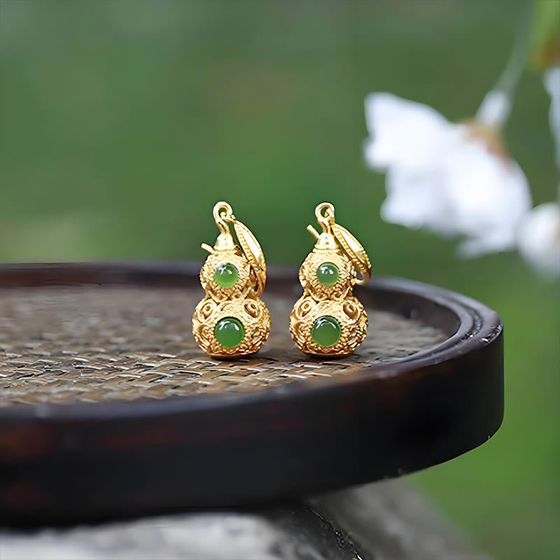 Buddha Stones Kupfer Hohlkürbis Jade Wohlstand Ohrringe - image 13