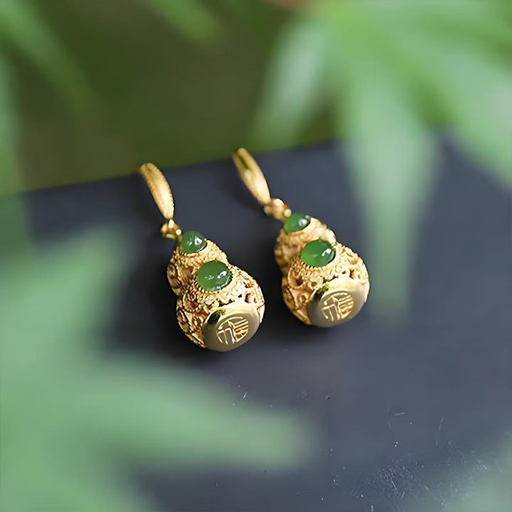 Buddha Stones Kupfer Hohlkürbis Jade Wohlstand Ohrringe - image 14