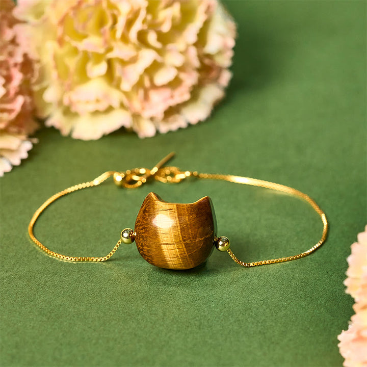 Buddha Stones Schutzarmband aus 925er Sterlingsilber mit Katzen- und Tigerauge - 18-22 cm - image 0