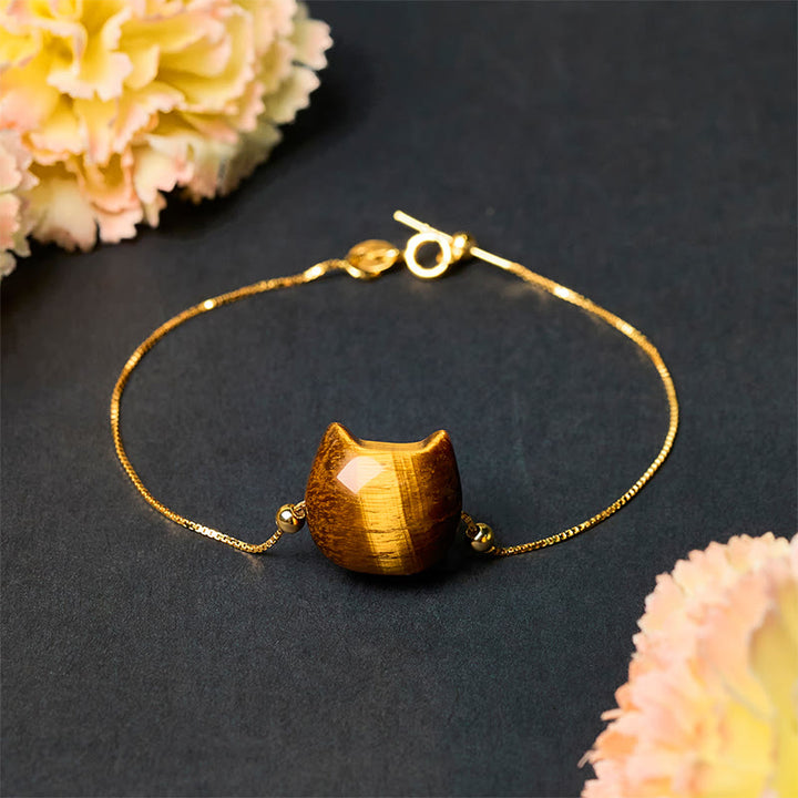 Buddha Stones Schutzarmband aus 925er Sterlingsilber mit Katzen- und Tigerauge - image 2