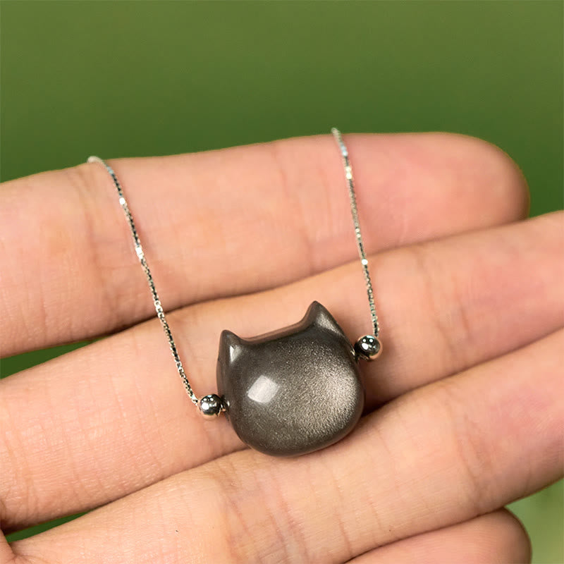 Buddha Stones 925 Sterling Silber Silber Glanz Obsidian Gold Glanz Obsidian Katze Beruhigendes Armband - image 1