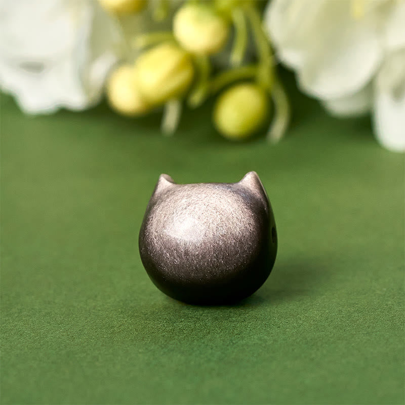 Buddha Stones 925 Sterling Silber Silber Glanz Obsidian Gold Glanz Obsidian Katze Beruhigendes Armband - image 5