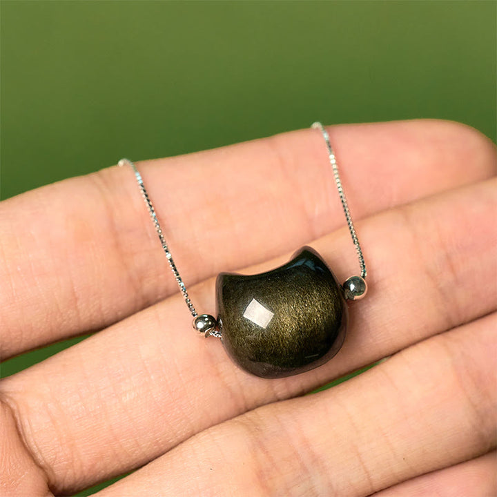 Buddha Stones 925 Sterling Silber Silber Glanz Obsidian Gold Glanz Obsidian Katze Beruhigendes Armband - image 12