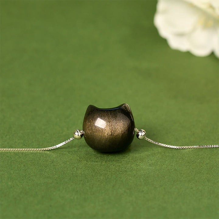 Buddha Stones 925 Sterling Silber Silber Glanz Obsidian Gold Glanz Obsidian Katze Beruhigendes Armband - image 11