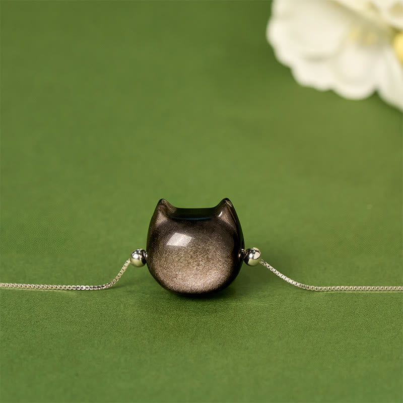 Buddha Stones 925 Sterling Silber Silber Glanz Obsidian Gold Glanz Obsidian Katze Beruhigendes Armband - image 3