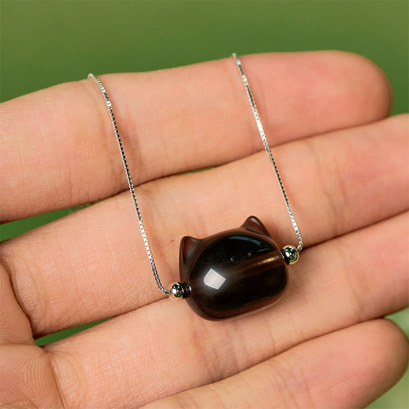 Buddha Stones 925 Sterling Silber Katze Natur Eis Obsidian Positive Armband - image 8