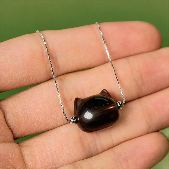 Buddha Stones 925 Sterling Silber Katze Natur Eis Obsidian Positive Armband - image 8