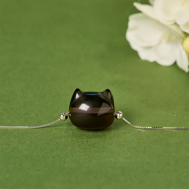Buddha Stones 925 Sterling Silber Katze Natur Eis Obsidian Positive Armband - image 1