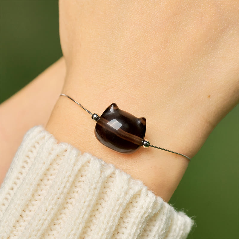 Buddha Stones 925 Sterling Silber Katze Natur Eis Obsidian Positive Armband - image 4