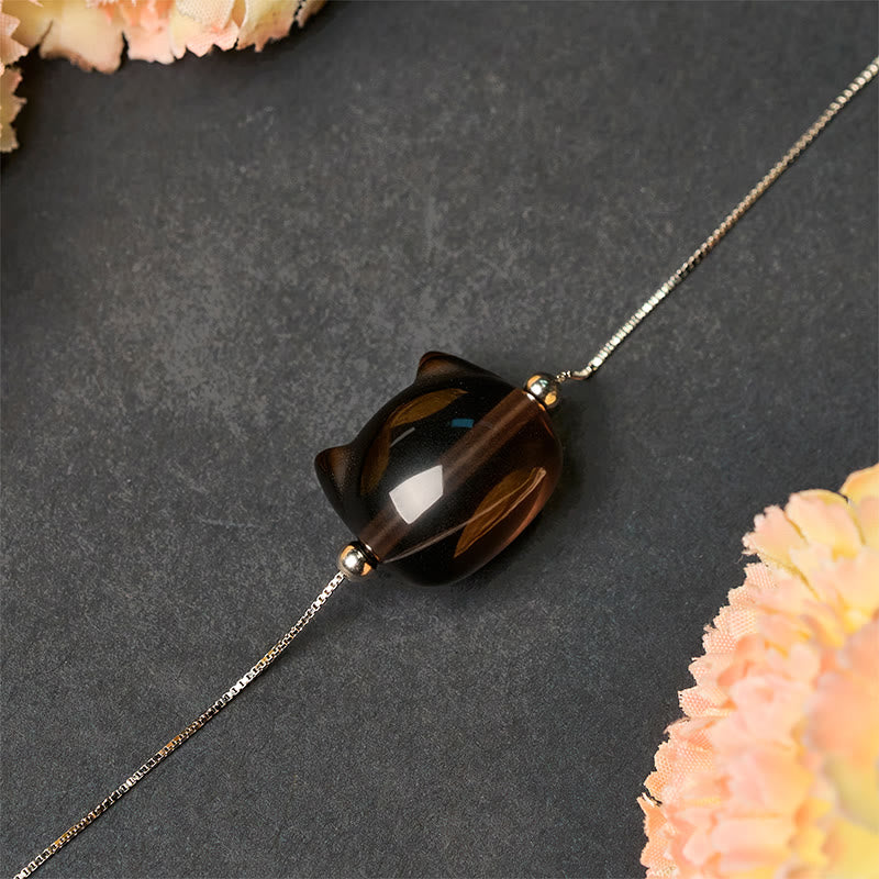 Buddha Stones 925 Sterling Silber Katze Natur Eis Obsidian Positive Armband - image 3