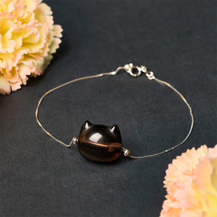 Buddha Stones 925 Sterling Silber Katze Natur Eis Obsidian Positive Armband - image 2