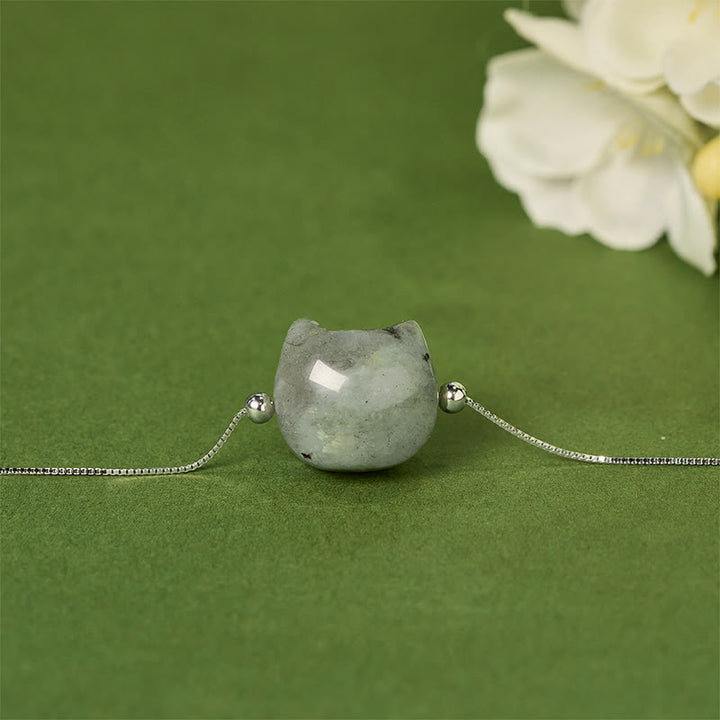 Buddha Stones 925 Sterling Silber Gesichtsloser Katzenkopf Natürlicher Labradorit Heilarmband - image 2
