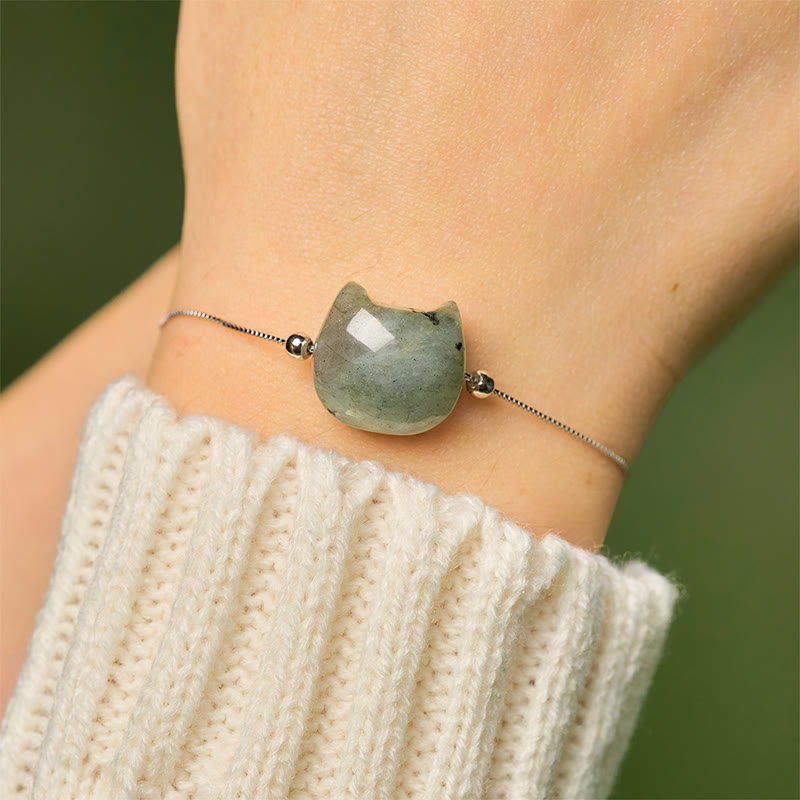 Buddha Stones 925 Sterling Silber Gesichtsloser Katzenkopf Natürlicher Labradorit Heilarmband - image 5