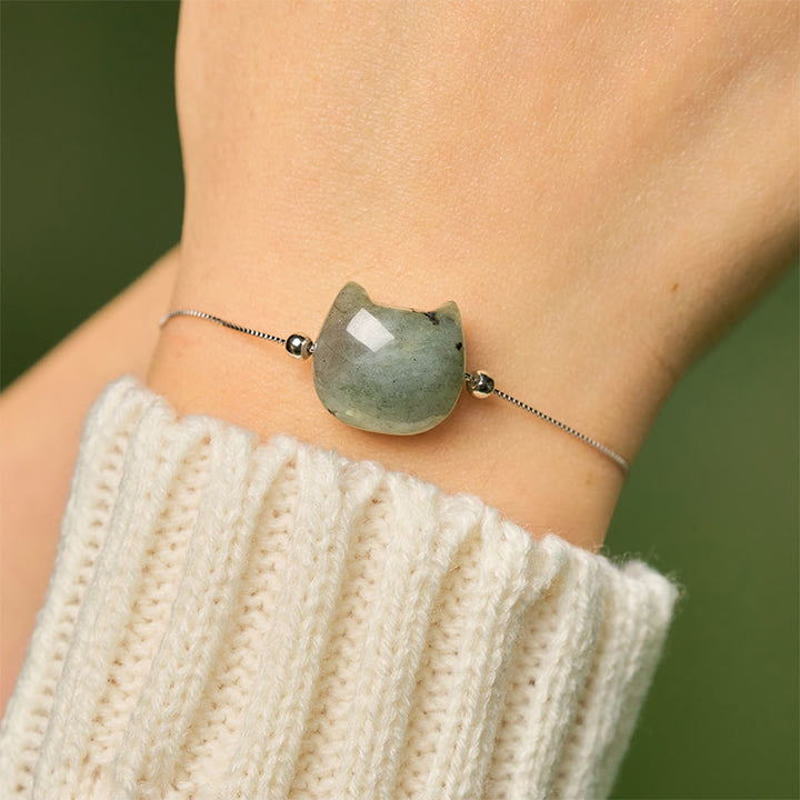 Buddha Stones 925 Sterling Silber Gesichtsloser Katzenkopf Natürlicher Labradorit Heilarmband - image 5