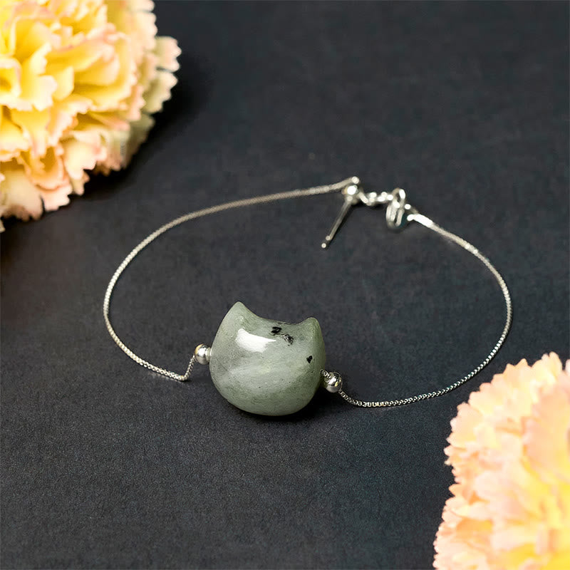 Buddha Stones 925 Sterling Silber Gesichtsloser Katzenkopf Natürlicher Labradorit Heilarmband - image 3